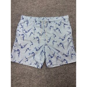 Tailor Vintage Mens Blue Marlin Fish Print Swim Trunks Shorts Size Medium